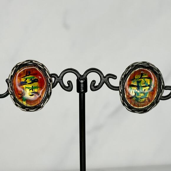 Chico's Vintage Abstract Silver Tone Clip On Earrings - Picture 1 of 12